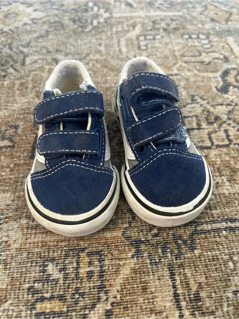 Vans Kids Navy and White Velcro Skate Sneakers